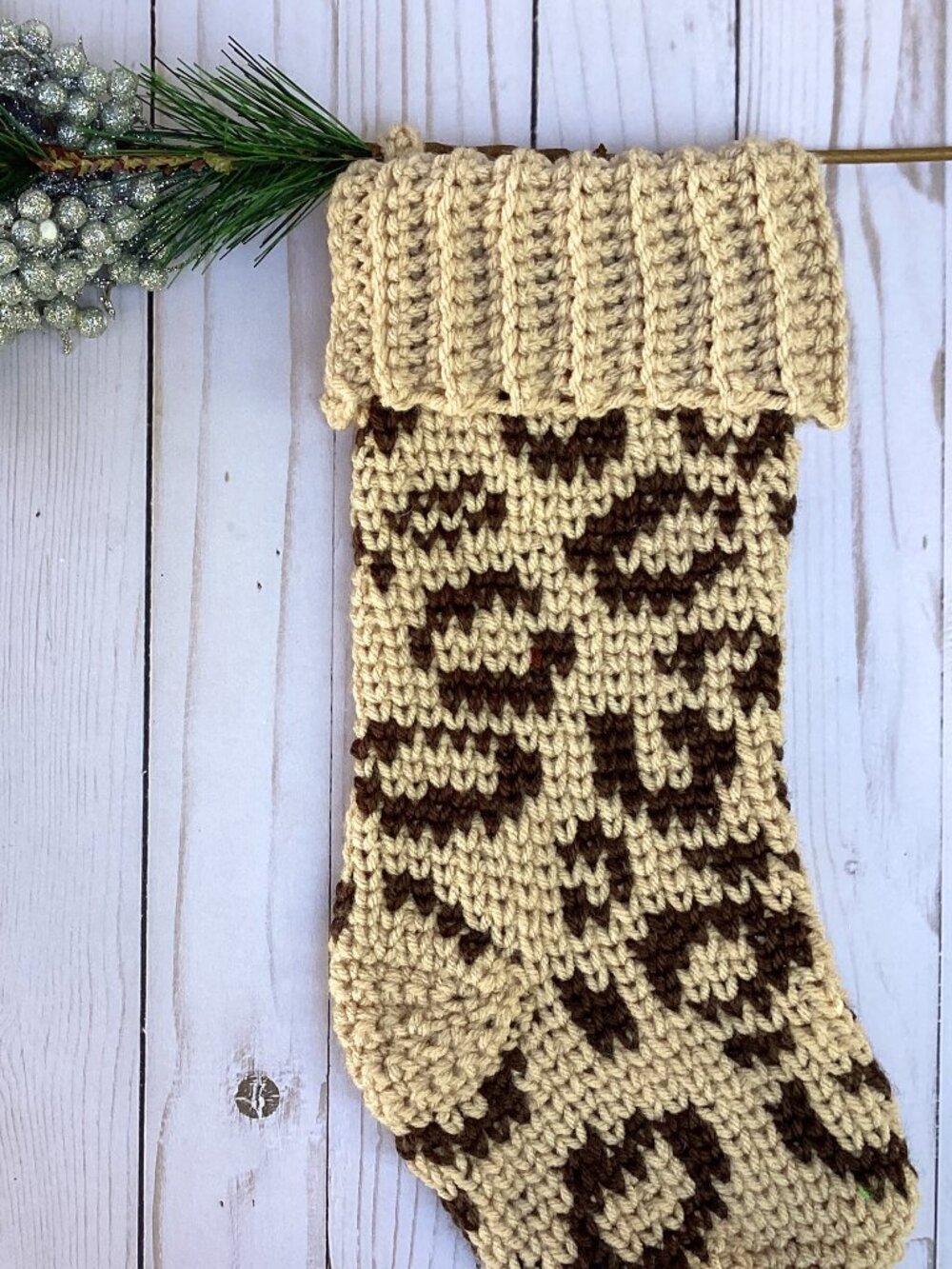 Handmade Crocheted Leopard Print Christmas Stocking